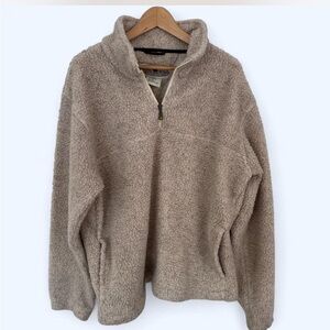 Men's Cozy Beige Fleece Zip-Up Sweater
